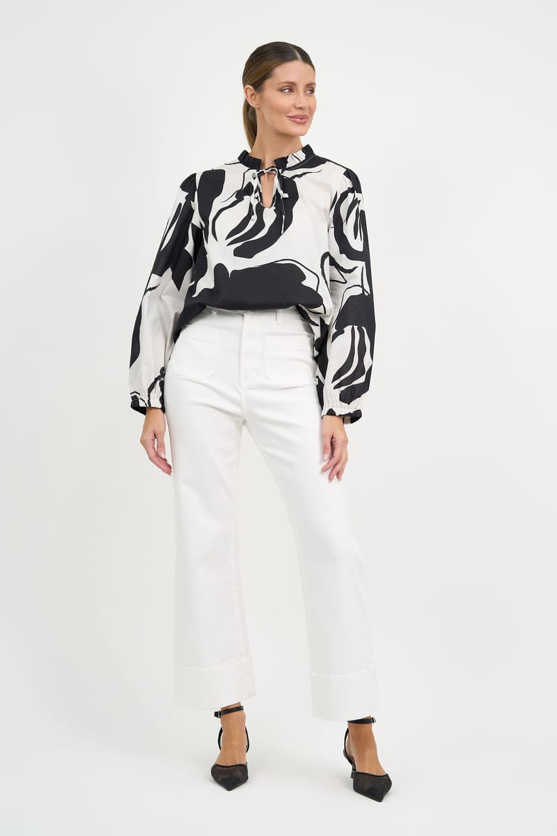 Cotton Frill Neck Top Black Liberty Rose