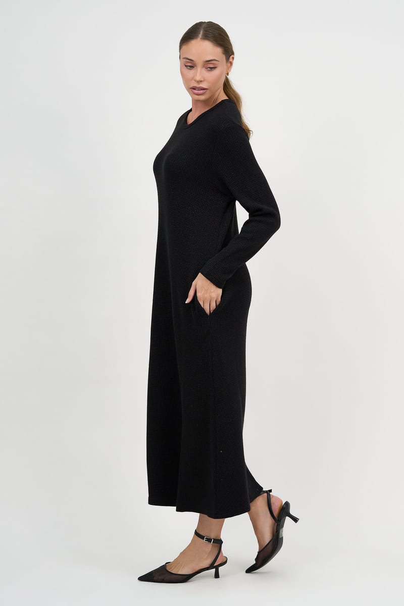 Metallic Waffle Knit Dress Black Liberty Rose