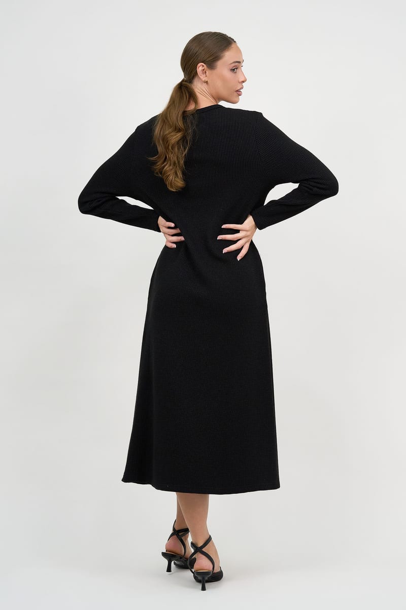 Metallic Waffle Knit Dress Black Liberty Rose