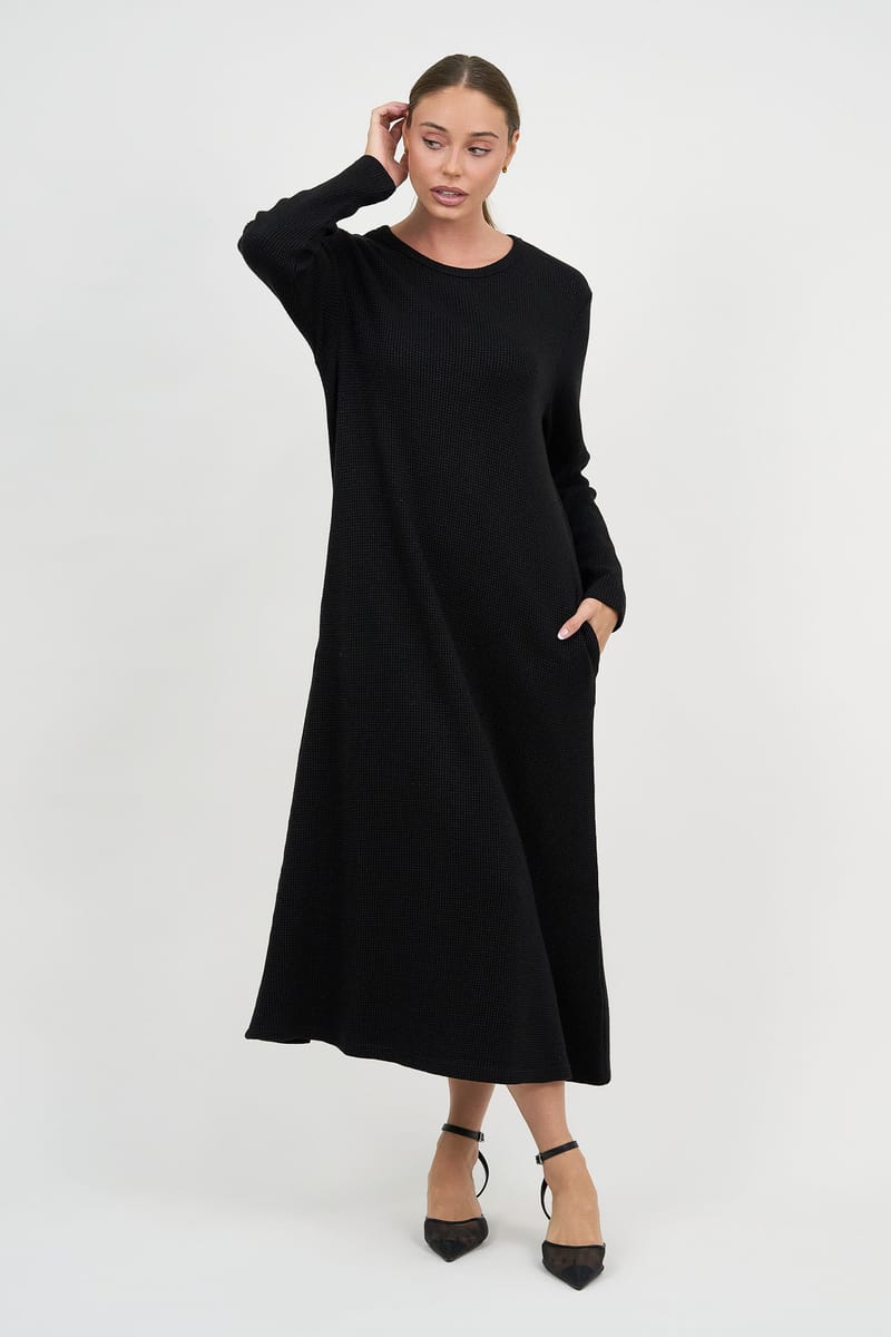 Metallic Waffle Knit Dress Black Liberty Rose
