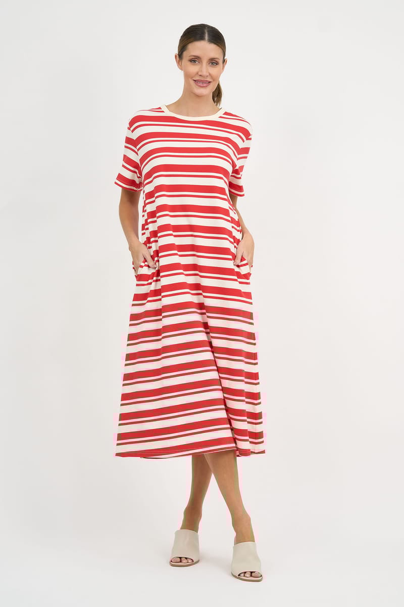 Straight Cotton Jersey Dress Red Liberty Rose