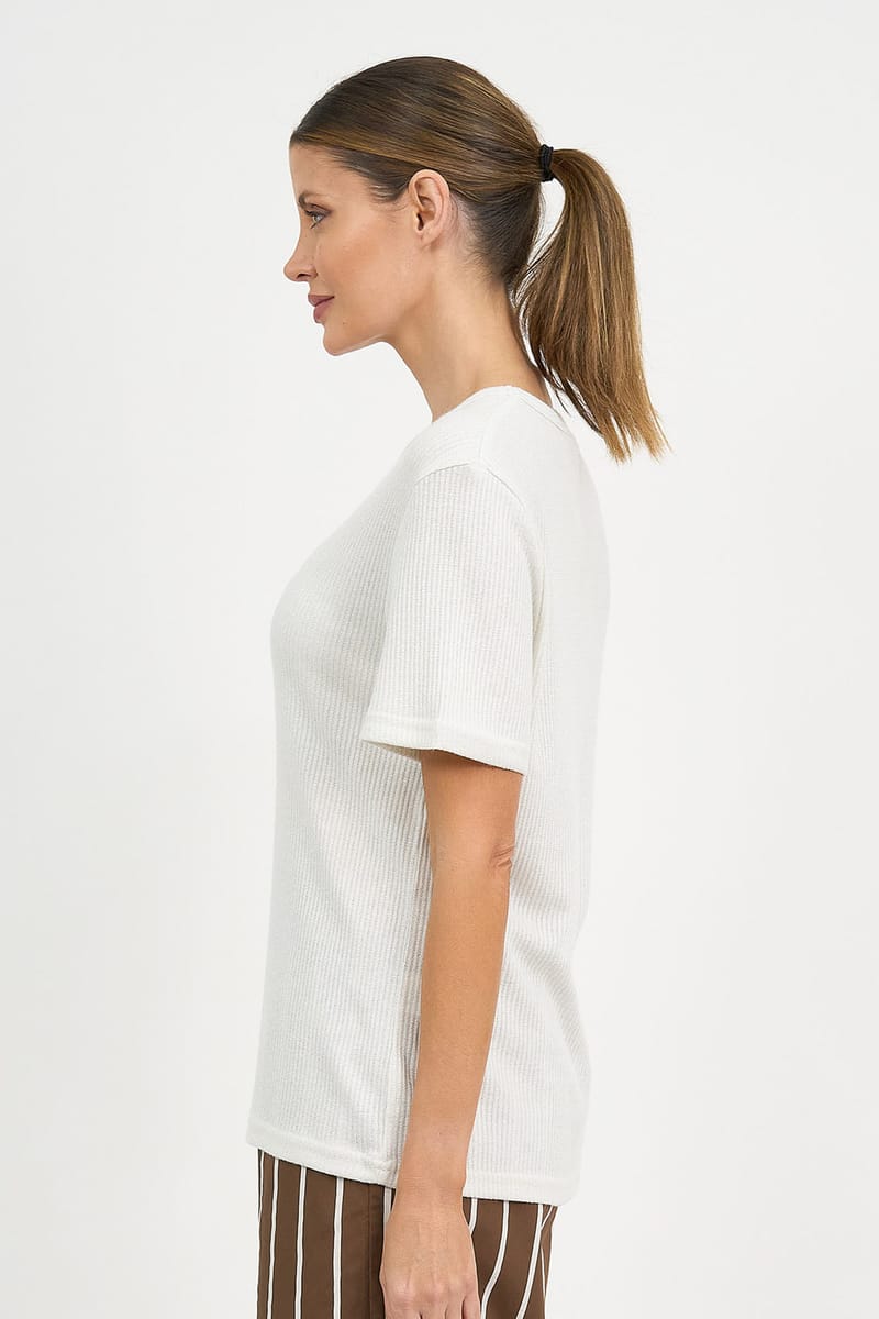Metallic Ribbed Knit Tee White Liberty Rose