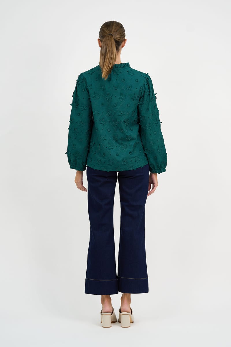 Embroidered Neck Tie Top Teal Liberty Rose