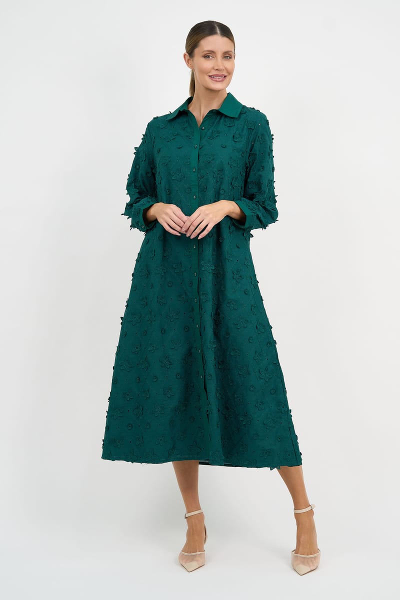 Embroidered Shirt Dress Teal Liberty Rose