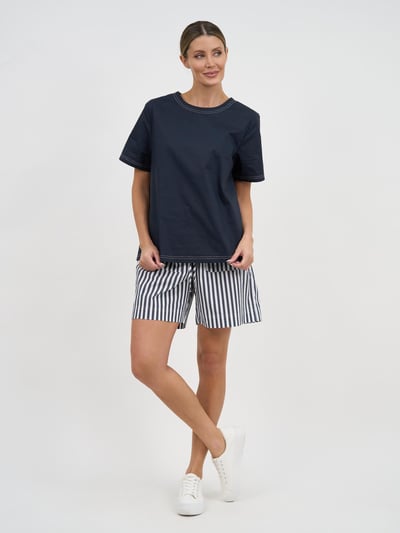 Stitch Detail Cotton Tee Navy Liberty Rose