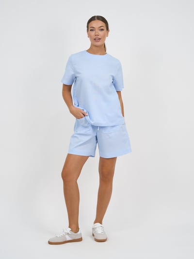 Stitch Detail Linen Tee Light Blue Liberty Rose