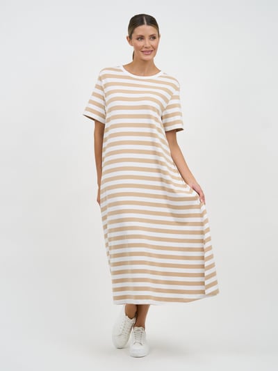 Cotton Jersey Stripe Dress Beige Liberty Rose