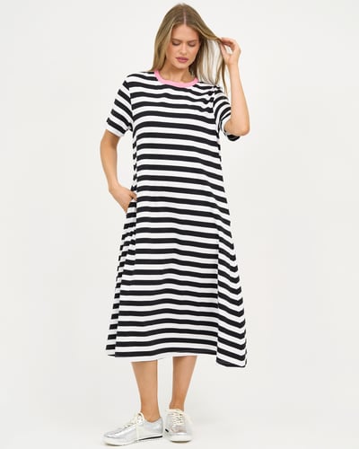 Contrast Trim Cotton Jersey Dress Pink Liberty Rose