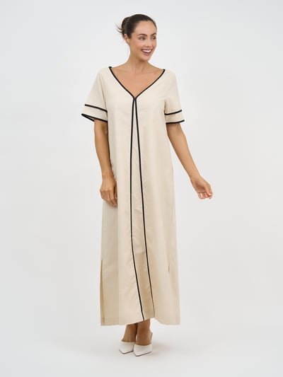 Contrast Maxi Linen Dress Natural Liberty Rose