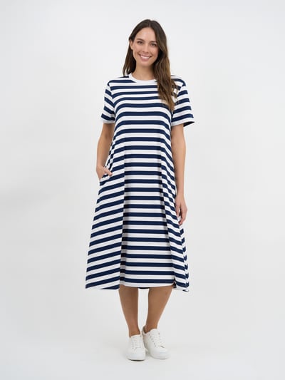 Cotton Jersey Stripe Dress Navy Liberty Rose