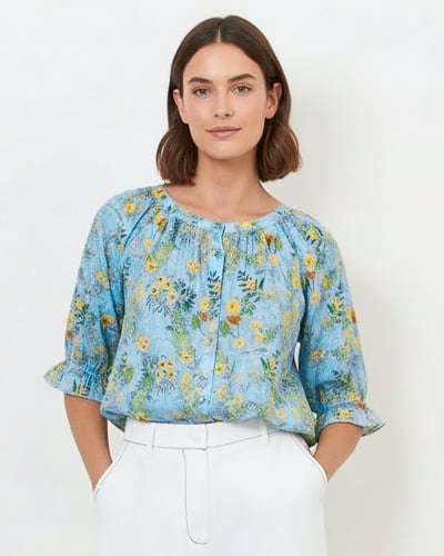 Gathered Shirt Sky Blue Liberty Rose
