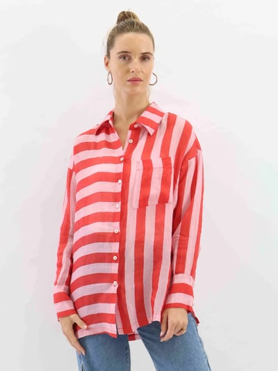 Striped Sheer Linen Shirt Red Worthier