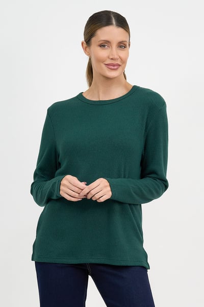 Metallic Ribbed Knit Top Emerald Liberty Rose