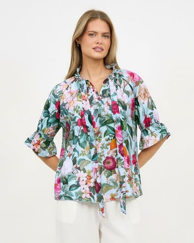 Frill Neck Tie Top Light Blue Liberty Rose