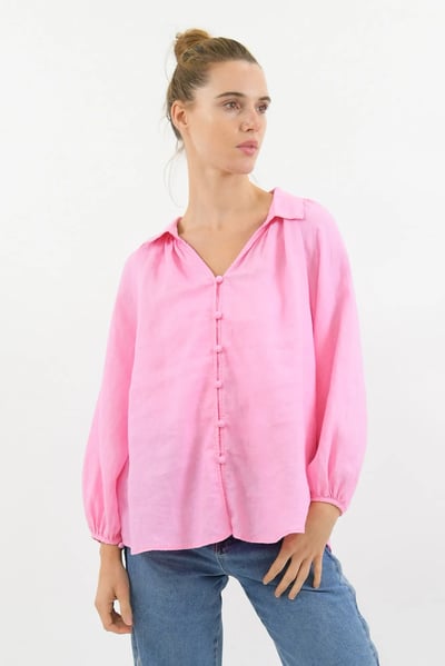 Linen Button Detail Shirt Candy Worthier