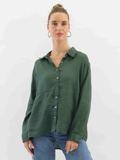 Linen Button Shirt Khaki Worthier
