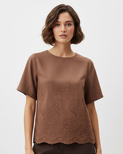 Embroidered Cotton Top Chocolate Liberty Rose