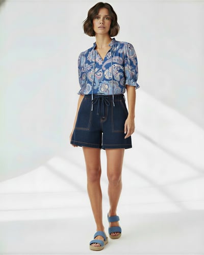 Frill Neck Tie Top Blue Liberty Rose