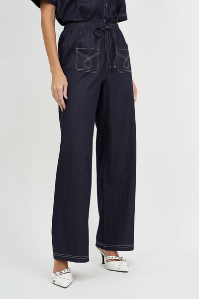 Patch Pocket Drawstring Denim Dark Denim Liberty Rose