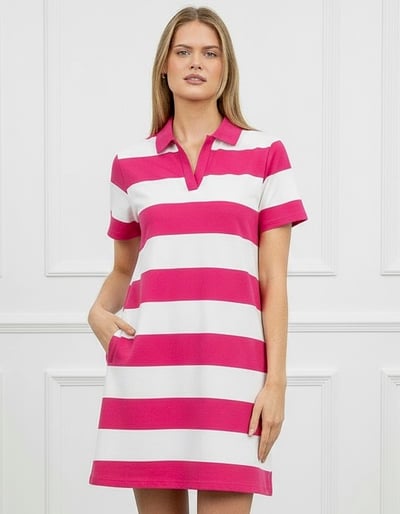 Polo Short Stripe Jersey Dress Hot Pink Liberty Rose