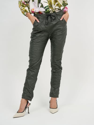 Wet Look Jogger Pant Khaki La Strada