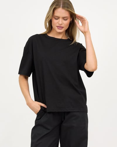 Cotton Jersey Relaxed Tee Black Liberty Rose