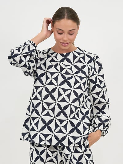 Linen Balloon Sleeve Top Black Liberty Rose