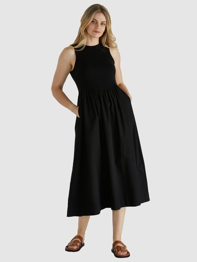 Dual Fabric Cotton Dress Black Sass Clothing