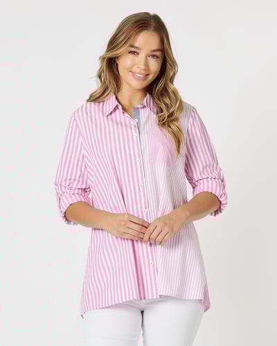 Two Tone Stripe Shirt Pink Threadz