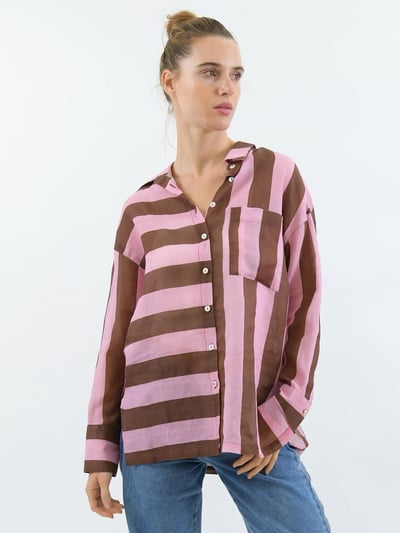 Striped Sheer Linen Shirt Pink Worthier