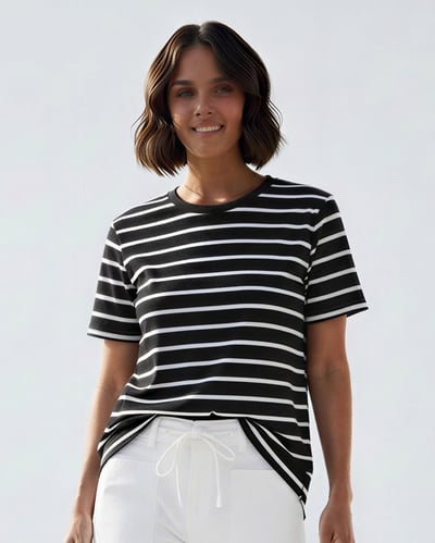 Cotton Jersey Stripe Tee Black Liberty Rose