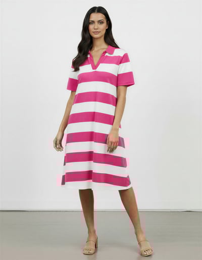 Polo Short Stripe Jersey Dress Hot Pink Liberty Rose