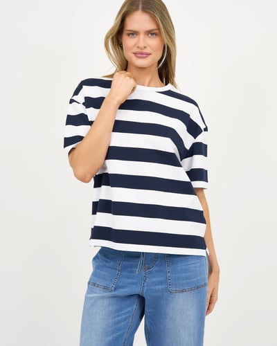 Cotton Jersey Relaxed Tee Navy Liberty Rose