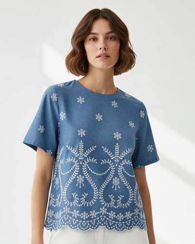 Embroidered Denim Top Light Denim Liberty Rose