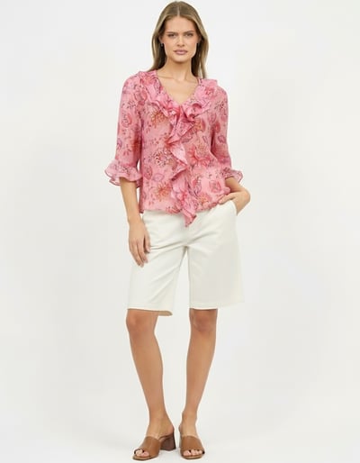 Double Frill Top Pink Liberty Rose