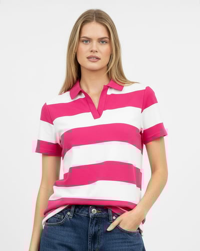 Polo Short Stripe Jersey Tee Hot Pink Liberty Rose