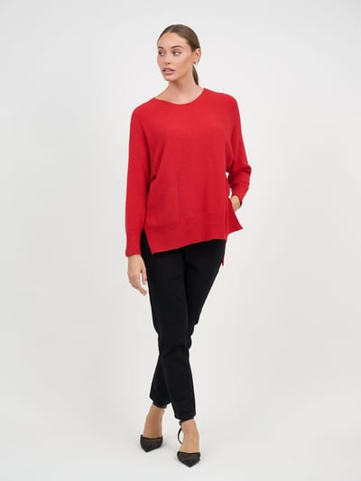 Curved Neck Ribbed Knit Red La Strada
