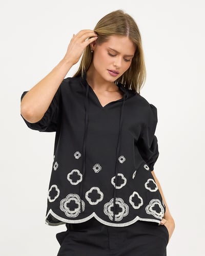 Embroidered Top Black Liberty Rose