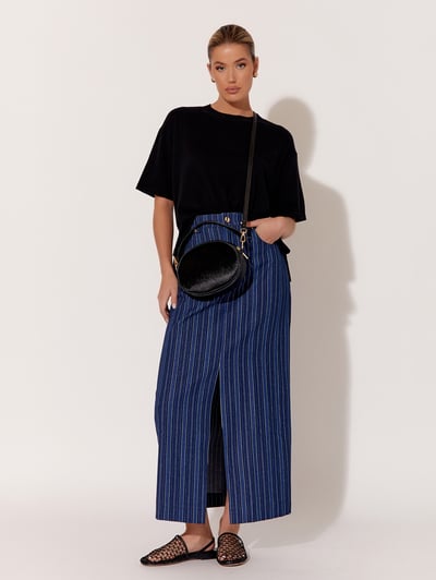 Striped Denim Skirt Blue adorne