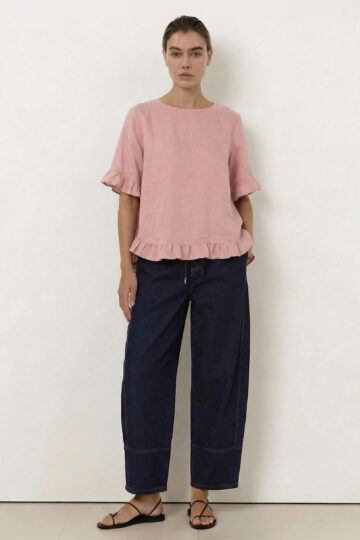 Linen Ruffle Top Blush Worthier
