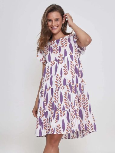 Ruffle Print Dress Purple Leoni