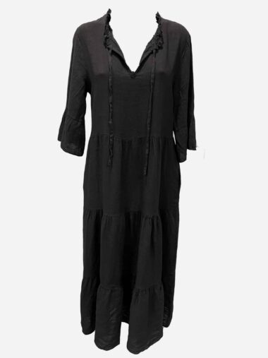 Linen Tier Dress Black La Strada