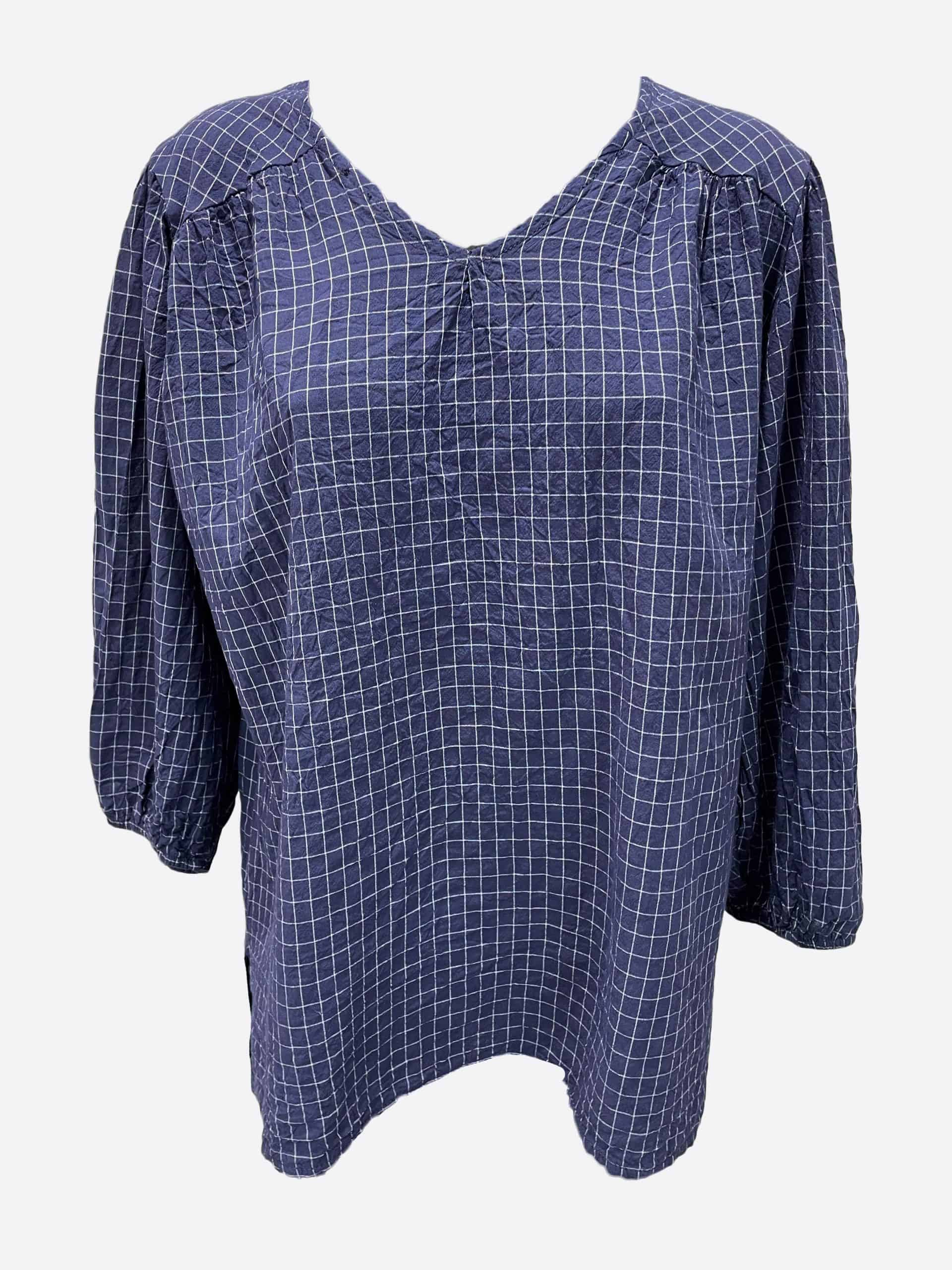 Checked Cotton Top Navy La Strada