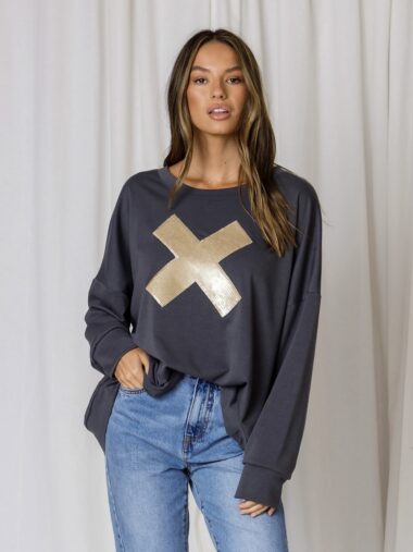 Sequin Cross Sweat Grey Love Lily The Label