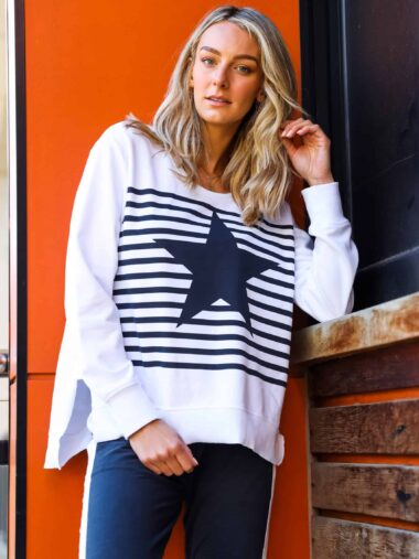 Stripe Star Sweater White 3rd Story Clothing