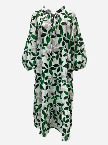 Linen Tier Dress Green La Strada