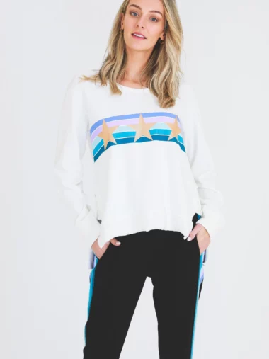 Colour Stripe Star Sweater White 3rd Story Clothing