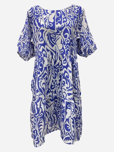 Paisley Linen Dress Blue La Strada