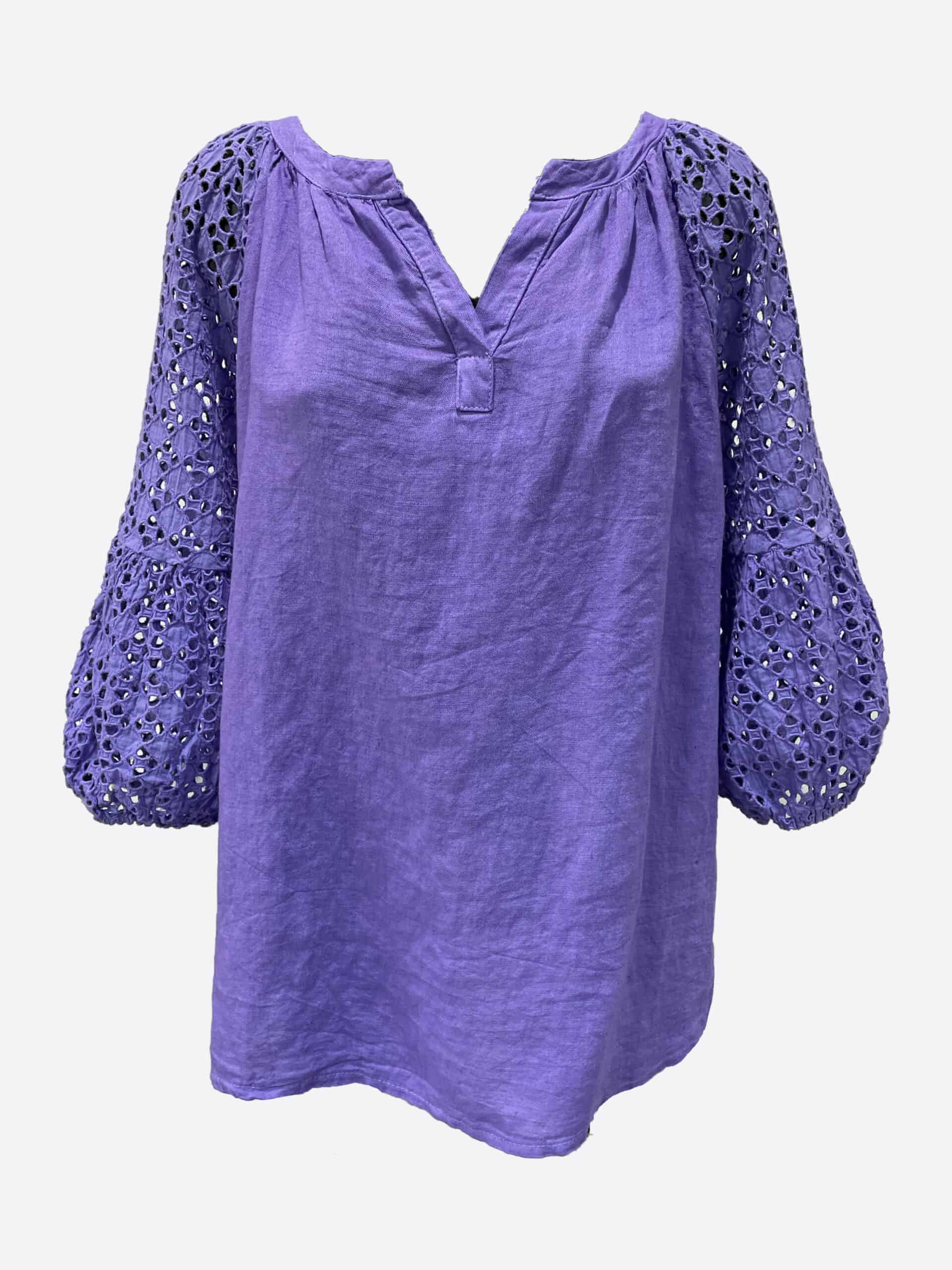 Broderie Sleeve Top Purple La Strada