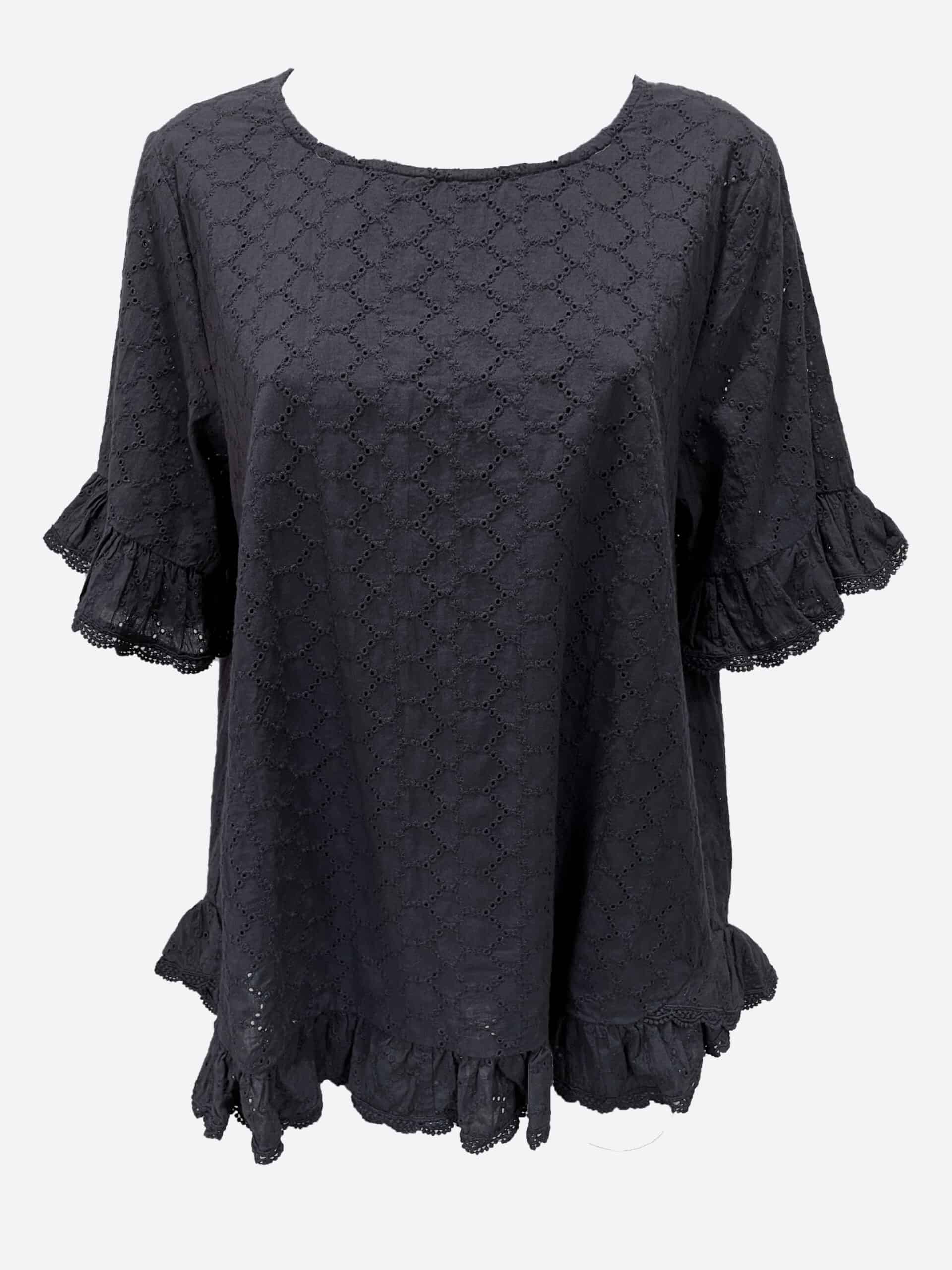 Broderie Ruffle Top Black Worthier